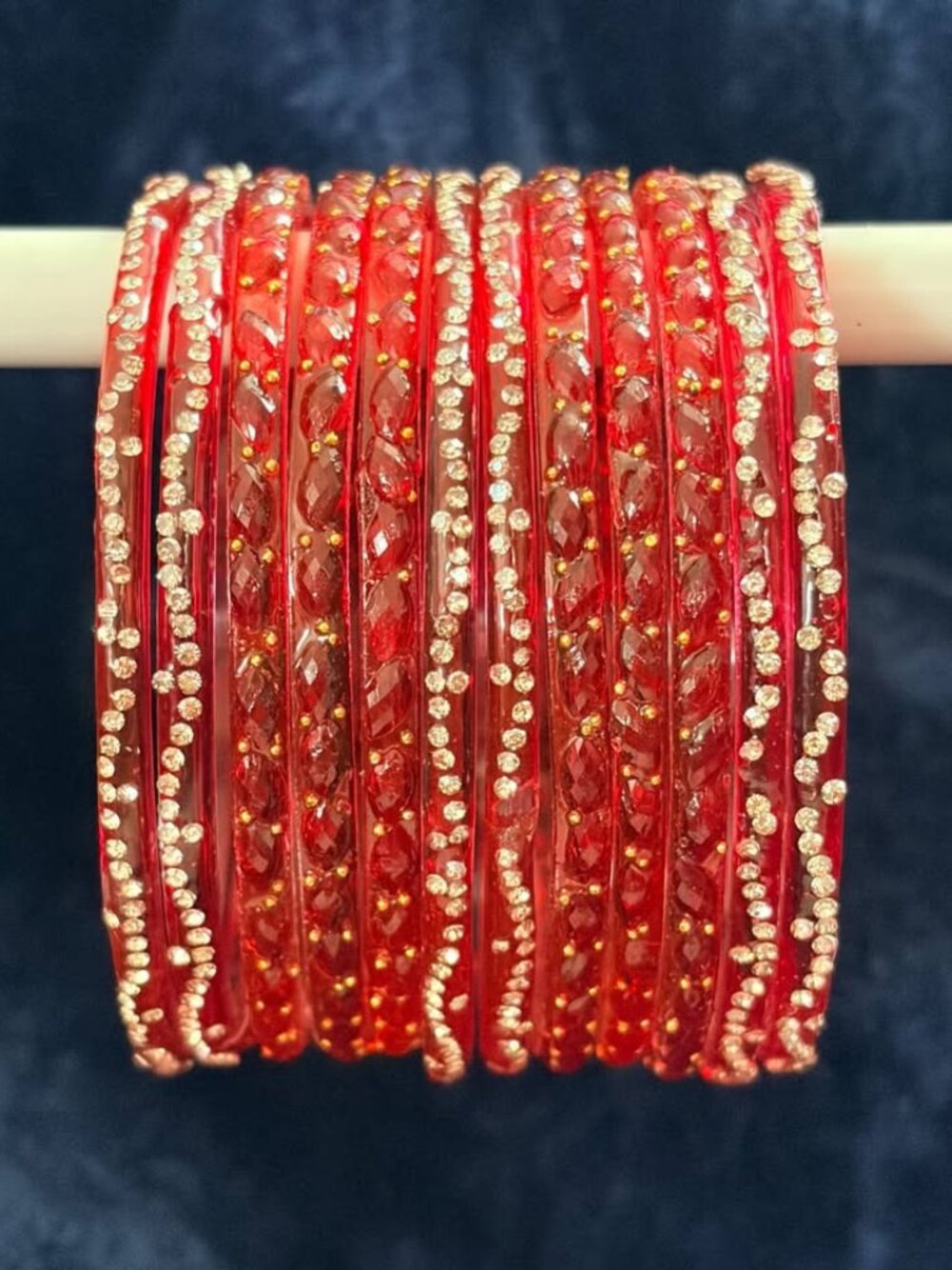 Women's Textured Translucent Bangle Stack, Geometric Pattern & Rhinestone Embell